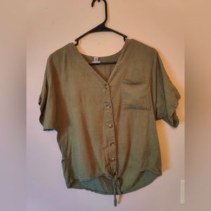 V-neck button down